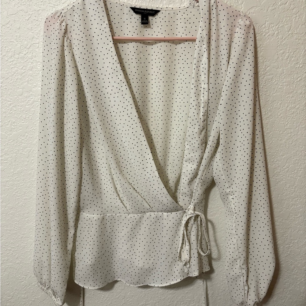 Banana Republic White Polka Dot Wrap Blouse